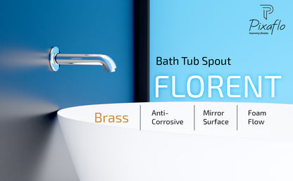 Pixaflo Florent Brass Bath Tub Spout with Wall Flange Combo | High Flow | Chrome | Pack of 2