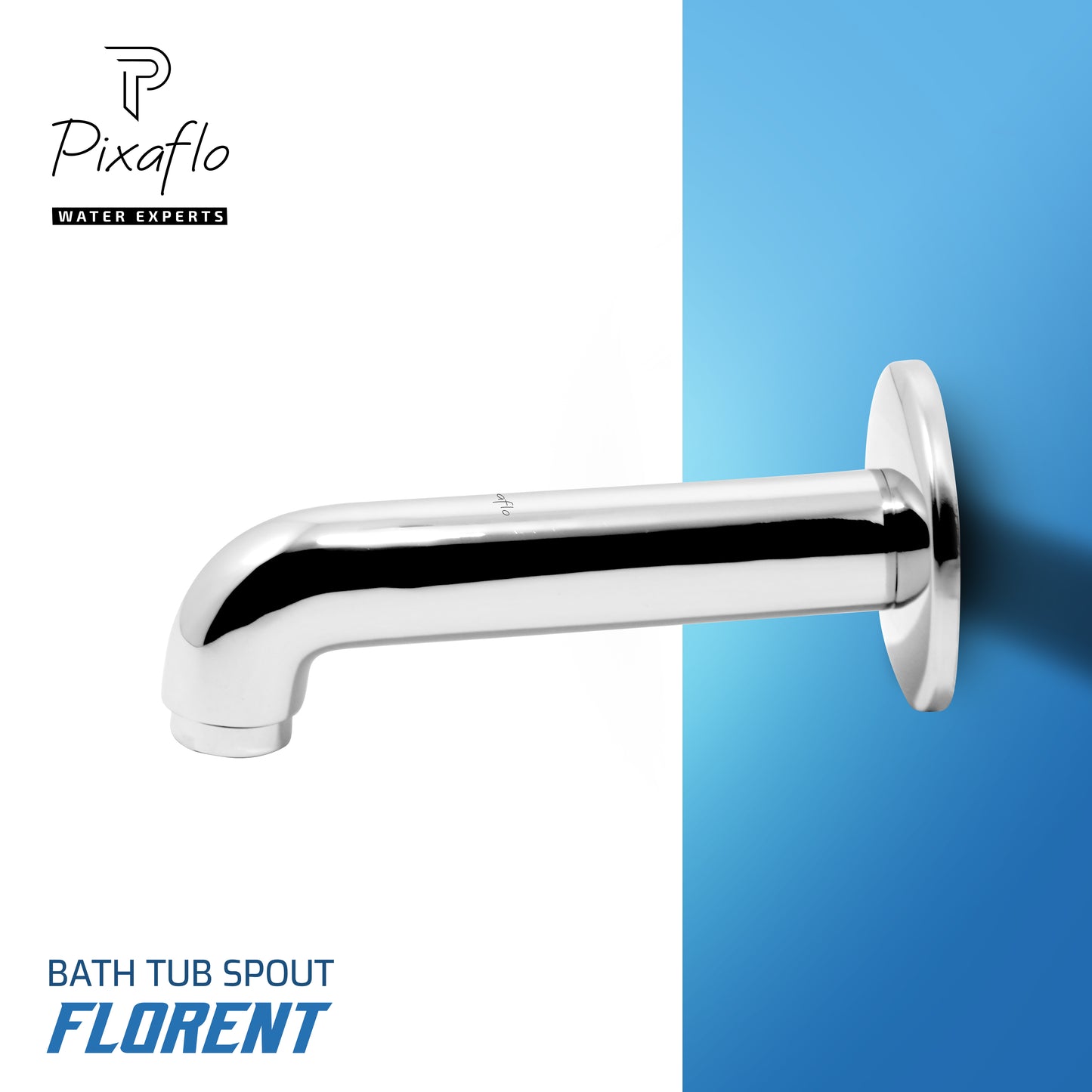 Pixaflo Florent Brass Bath Tub Spout with Wall Flange | High Flow | Chrome