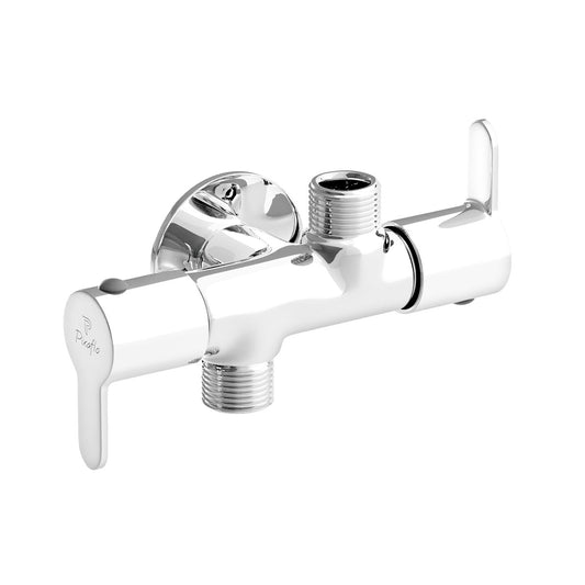 Pixaflo Fission Brass 2 Way Angle Cock | 2 in 1 Angle Valve with Wall Flange For Bathroom, Toilet, Wash Basin | Chrome Finish