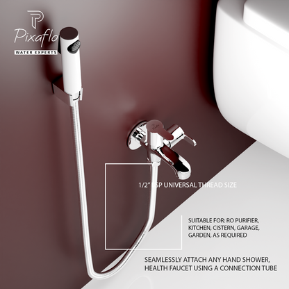 Pixaflo FIssion Brass 2 Way Bib Cock Tap | 2 in 1 Wall Mounted Faucet with Wall Flange | Chrome Finish