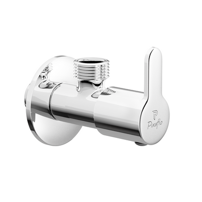 Pixaflo Fission Brass Angle Valve | Stop Cock with Wall Flange | Chrome Finish