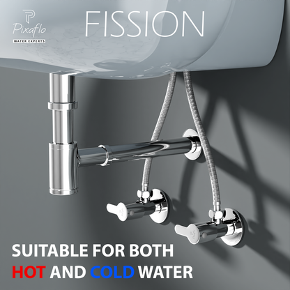 Pixaflo Fission Brass Angle Valve Combo | Stop Cock with Wall Flange | Chrome Finish | Pack of 2