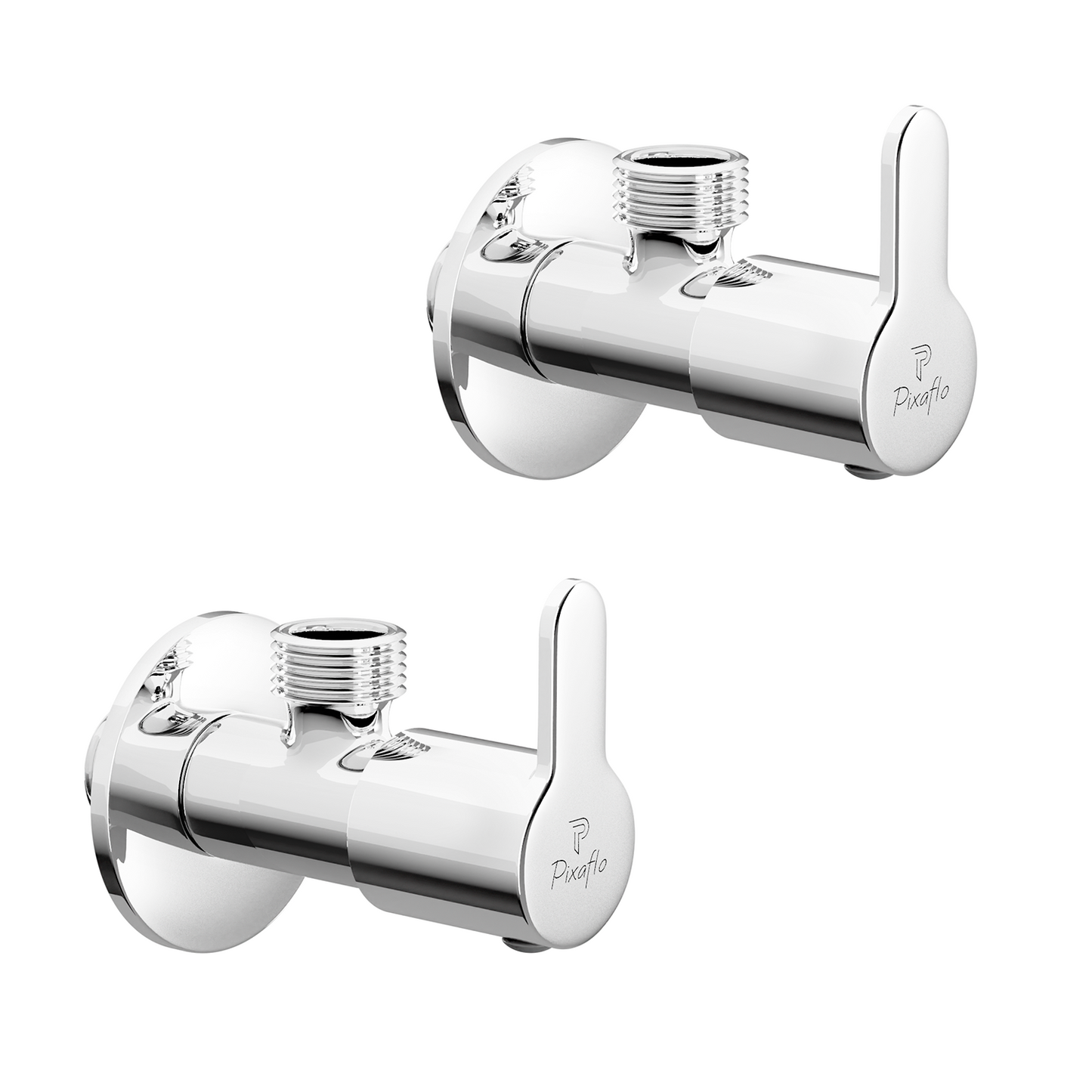 Pixaflo Fission Brass Angle Valve Combo | Stop Cock with Wall Flange | Chrome Finish | Pack of 2