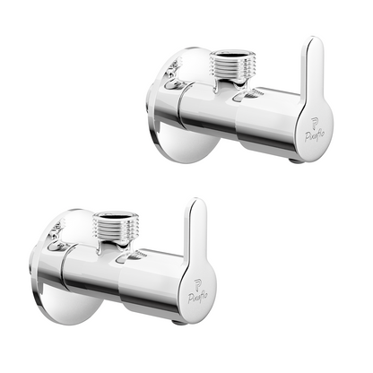 Pixaflo Fission Brass Angle Valve Combo | Stop Cock with Wall Flange | Chrome Finish | Pack of 2