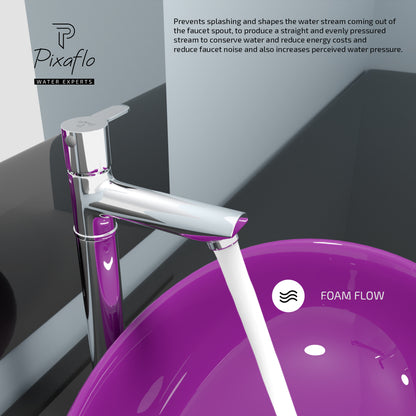 Pixaflo Fission Brass Extended Tall Body Pillar Cock 12 inch Tap for Wash Basin | Deck Mounted | Cold Water Tap (Not Hot & Cold Mixer) | Counter Top/Table Top Faucet | Foam Flow | Chrome Finish