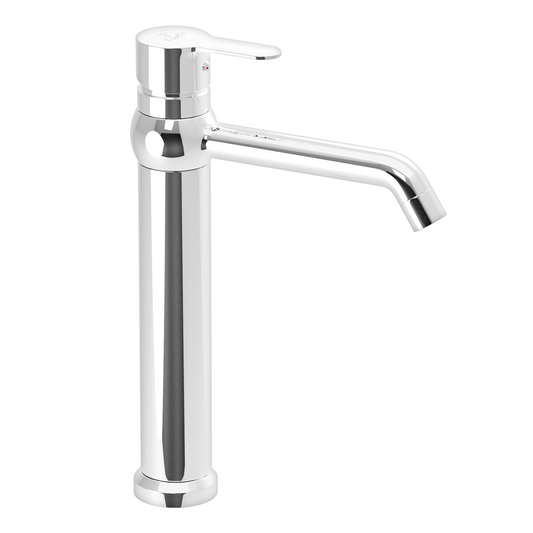 Pixaflo Fission-R Brass Extended Tall Body Hot & Cold Single Lever Basin Mixer 12 inch Tap with 360-Degree Swivel Spout and 24 inches Long Braided Hoses | Chrome