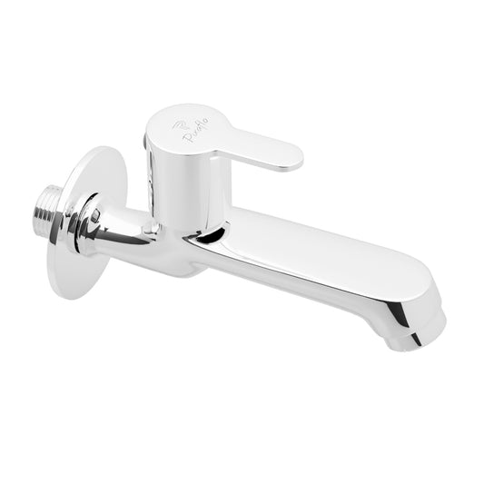 Pixaflo Fission Brass Long Body Bib Cock Tap with Wall Flange | Chrome