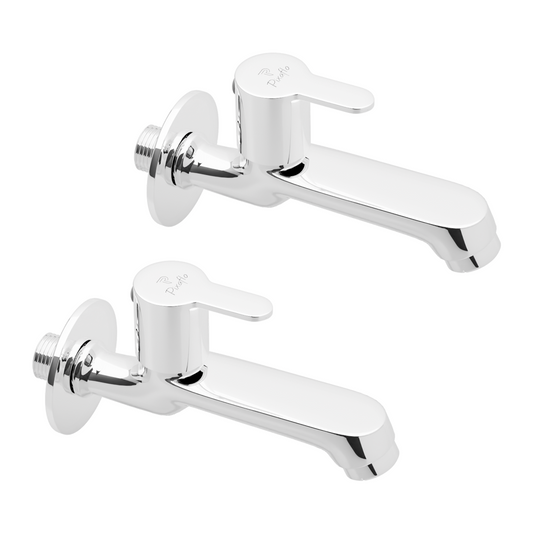 Pixaflo Fission Brass Long Body Bib Cock Tap with Wall Flange Combo | Chrome | Pack of 2