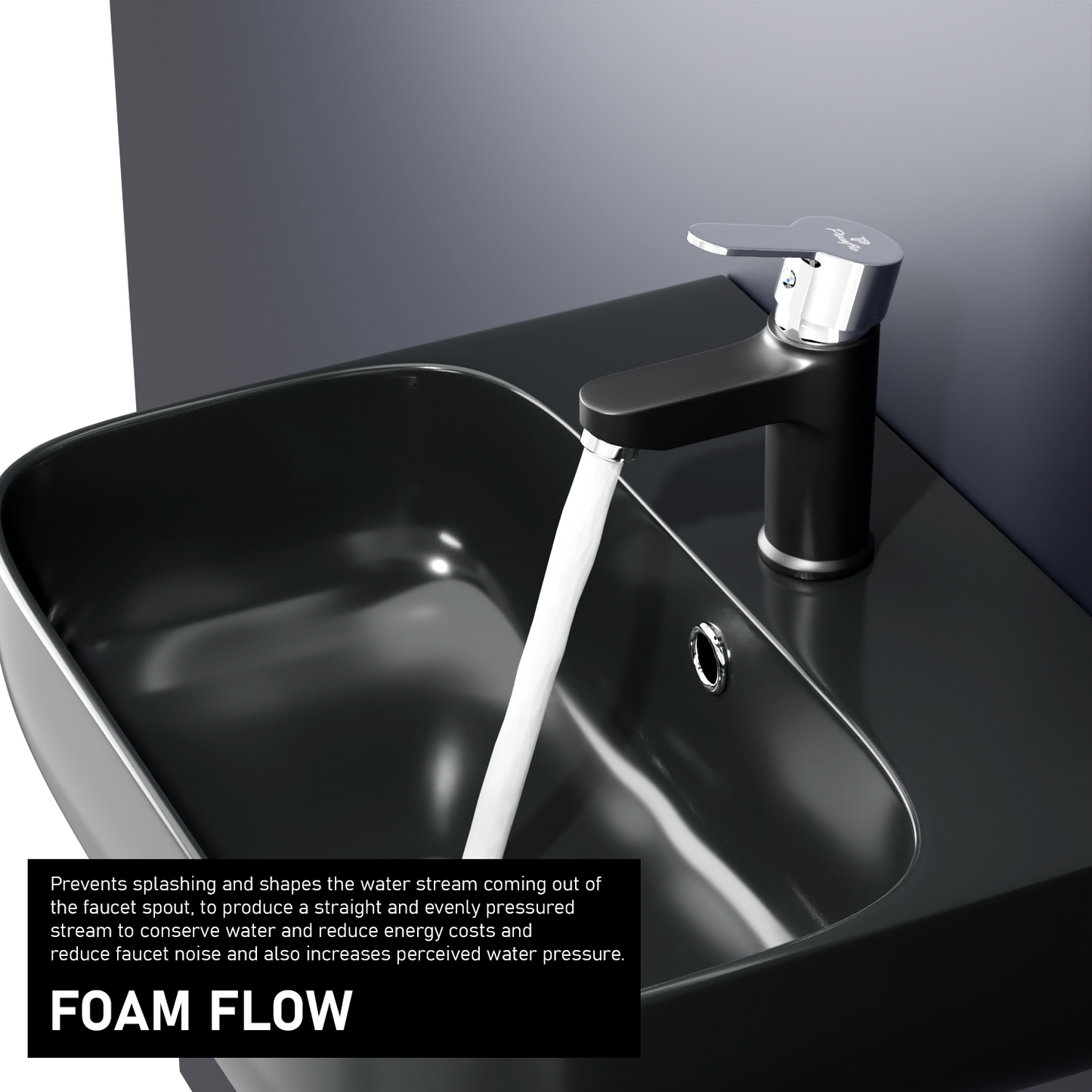 Pixaflo Fission Brass Single Lever Basin Mixer Tap with 18 inches Braided Hoses | Hot & Cold Deck Mounted Faucet | Black Finish