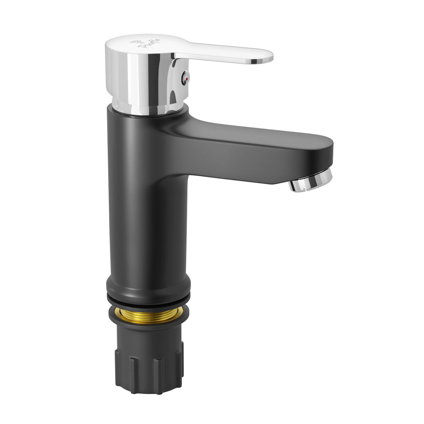Pixaflo Fission Brass Single Lever Basin Mixer Tap with 18 inches Braided Hoses | Hot & Cold Deck Mounted Faucet | Black Finish