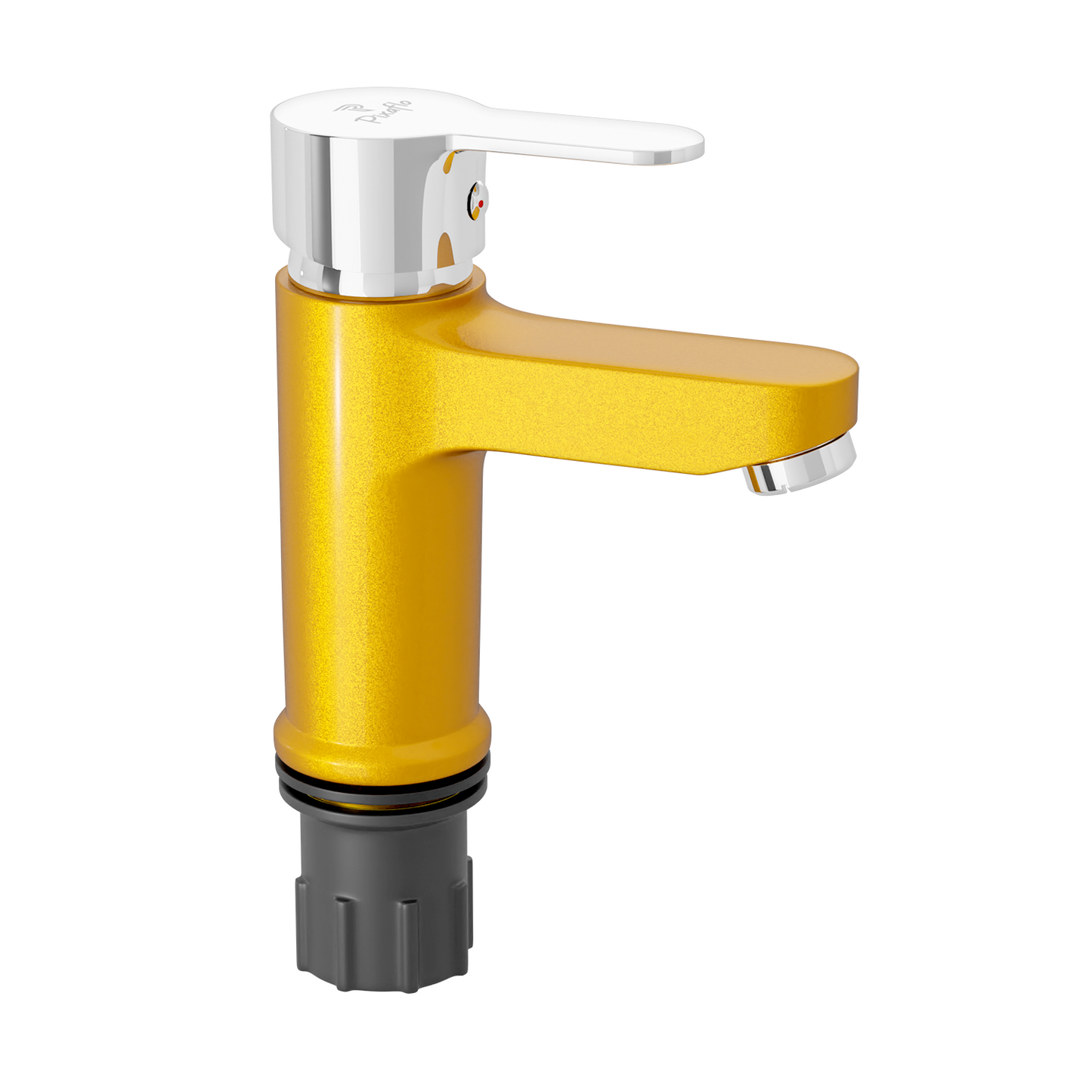 Pixaflo Fission Brass Single Lever Basin Mixer Tap with 18 inches Braided Hoses | Hot & Cold Deck Mounted Faucet | Gold Finish