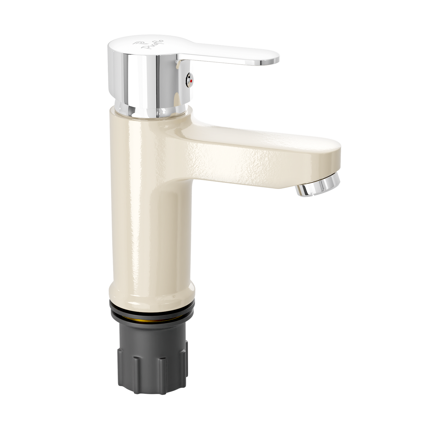 Pixaflo Fission Brass Single Lever Basin Mixer Tap with 18 inches Braided Hoses | Hot & Cold Deck Mounted Faucet | Ivory Finish