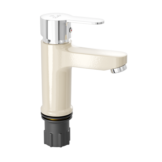 Pixaflo Fission Brass Single Lever Basin Mixer Tap with 18 inches Braided Hoses | Hot & Cold Deck Mounted Faucet | Ivory Finish
