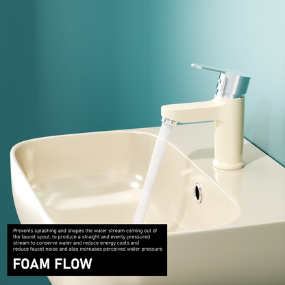 Pixaflo Fission Brass Single Lever Basin Mixer Tap with 18 inches Braided Hoses | Hot & Cold Deck Mounted Faucet | Ivory Finish