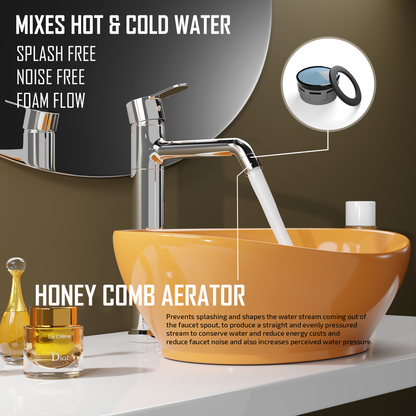 Pixaflo Fission-FX Brass Extended Hot & Cold Single Lever Basin Mixer Tall Boy with 24 inches Braided Hoses | 12 inches Tall | Chrome