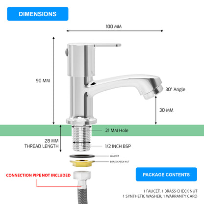 Pixaflo Fission Brass Pillar Tap for Wash Basin | Pillar Cock | Quarter-Turn | Ceramic Disc Cartridge | Foam Flow | Chrome Finish