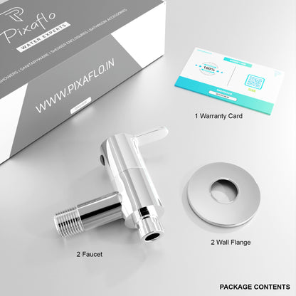Pixaflo Fission Brass Washing Machine Tap with Wall Flange Combo | Chrome Finish | Pack of 2