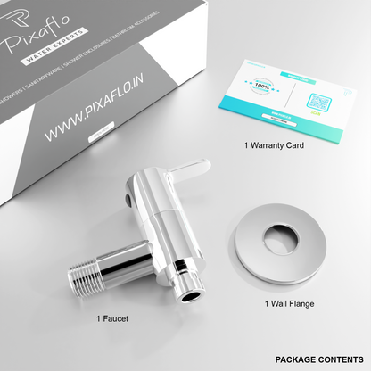 Pixaflo Fission Brass Washing Machine Tap with Wall Flange | Chrome Finish