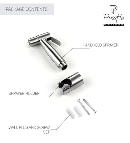 Pixaflo Stainless Steel Heavy Duty Health Faucet Gun with Hook | Brushed Finish