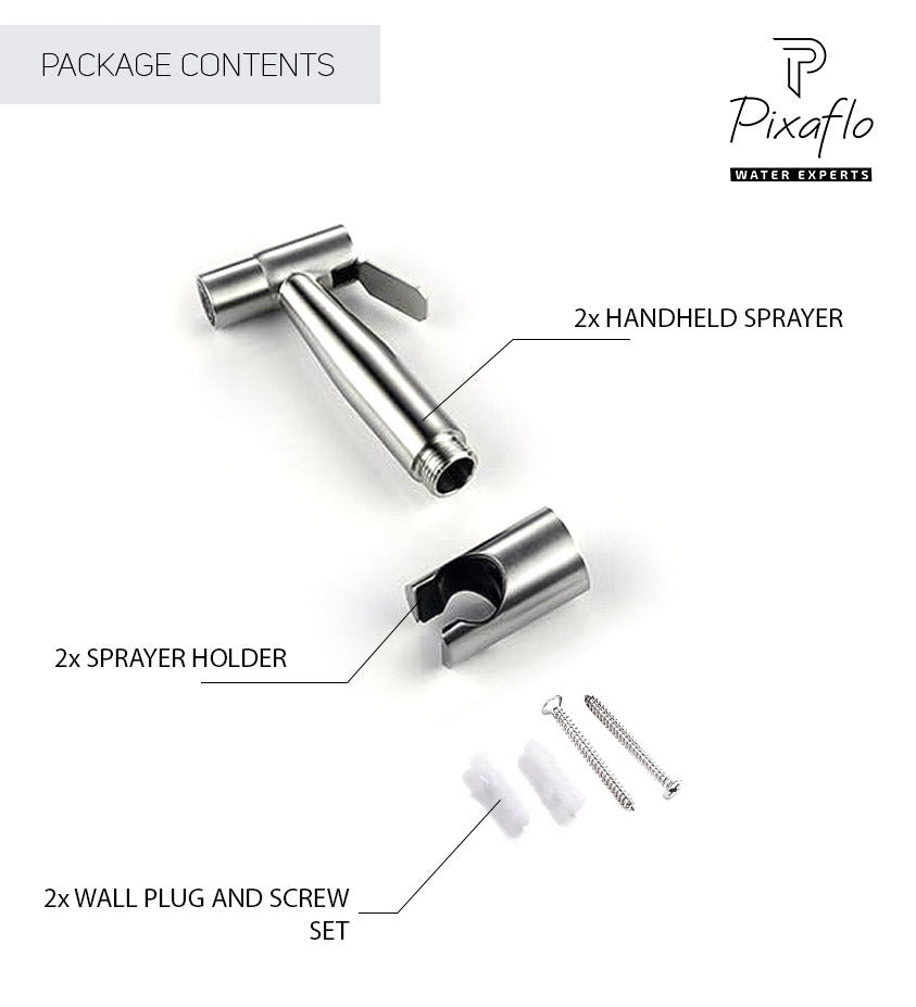 Pixaflo Stainless Steel Heavy Duty Health Faucet Gun with Hook | Brushed Finish | Combo | Pack of 2