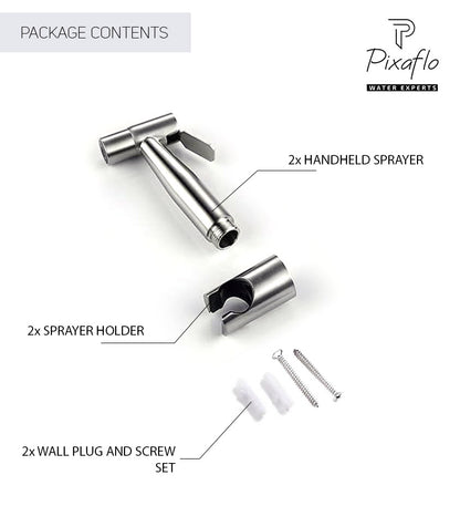 Pixaflo Stainless Steel Heavy Duty Health Faucet Gun with Hook | Brushed Finish | Combo | Pack of 2
