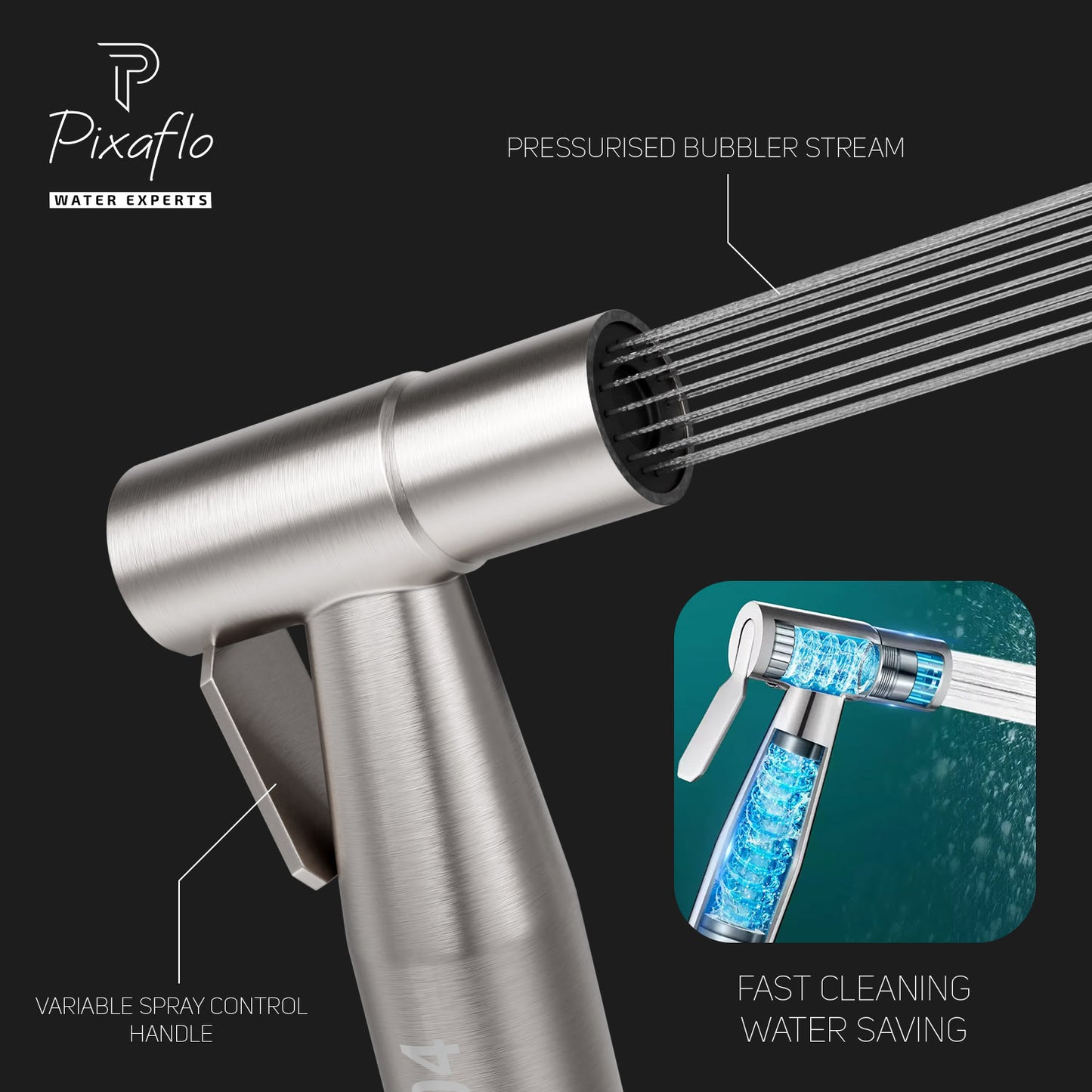 Pixaflo Stainless Steel Heavy Duty Health Faucet Gun with Hook | Brushed Finish | Combo | Pack of 2