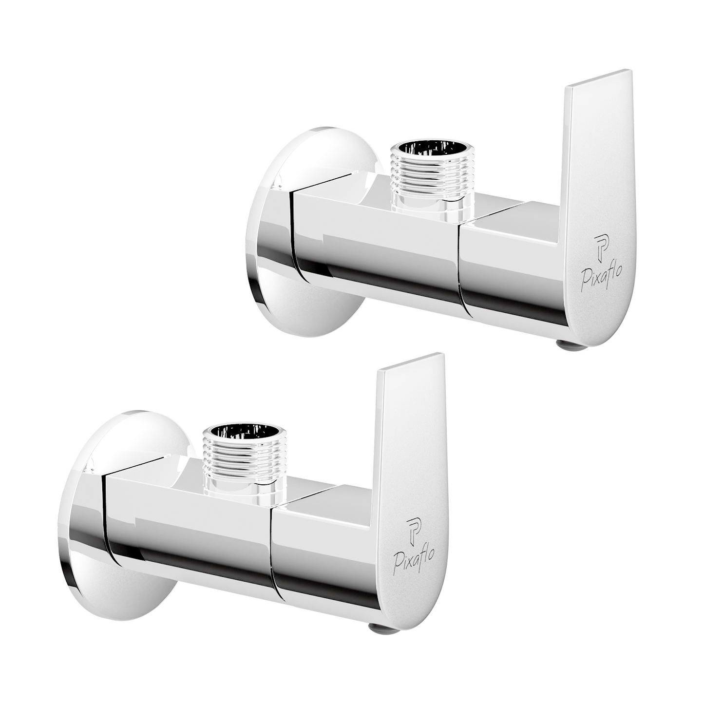 Pixaflo Hydric Brass Angle Valve Combo | Stop Cock with Wall Flange | Chrome Finish | Pack of 2