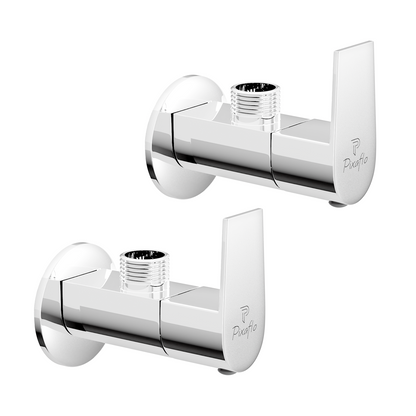 Pixaflo Hydric Brass Angle Valve Combo | Stop Cock with Wall Flange | Chrome Finish | Pack of 2