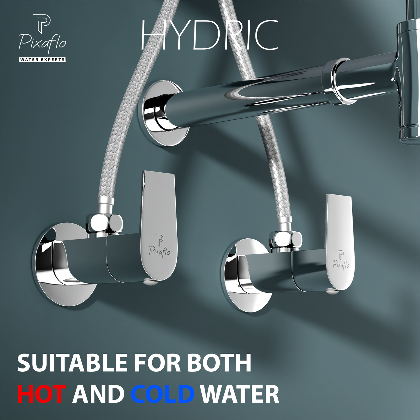 Pixaflo Hydric Brass Angle Valve Combo | Stop Cock with Wall Flange | Chrome Finish | Pack of 2