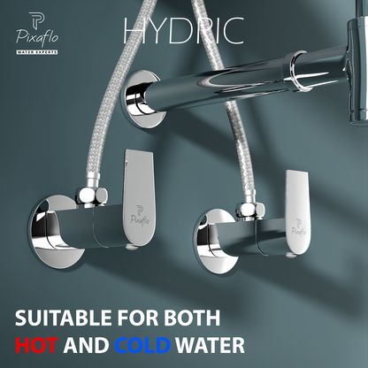 Pixaflo Hydric Brass Angle Valve Combo | Stop Cock with Wall Flange | Chrome Finish | Pack of 2