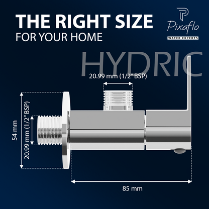 Pixaflo Hydric Brass Angle Valve Combo | Stop Cock with Wall Flange | Chrome Finish | Pack of 2