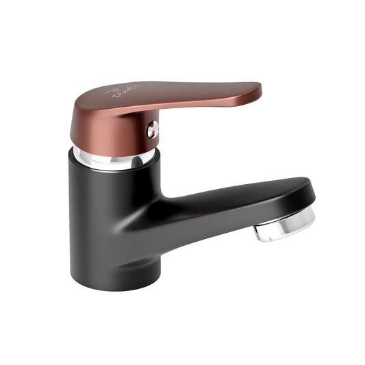 Pixaflo Infix Brass Single Lever Basin Mixer Tap with 18 inches Braided Hoses | Hot & Cold Deck Mounted Faucet | Black-Chocolate Finish