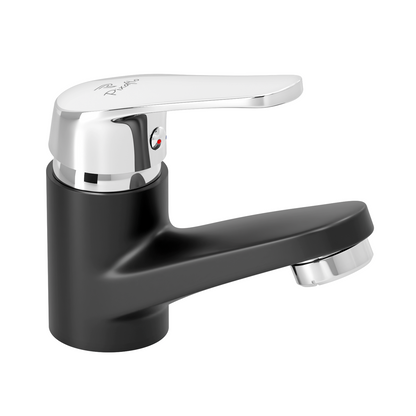 Pixaflo Infix Brass Single Lever Basin Mixer Tap with 18 inches Braided Hoses | Hot & Cold Deck Mounted Faucet | Black Finish