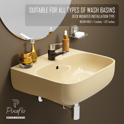 Pixaflo Infix Brass Single Lever Basin Mixer Tap with 18 inches Braided Hoses | Hot & Cold Deck Mounted Faucet | Black Finish