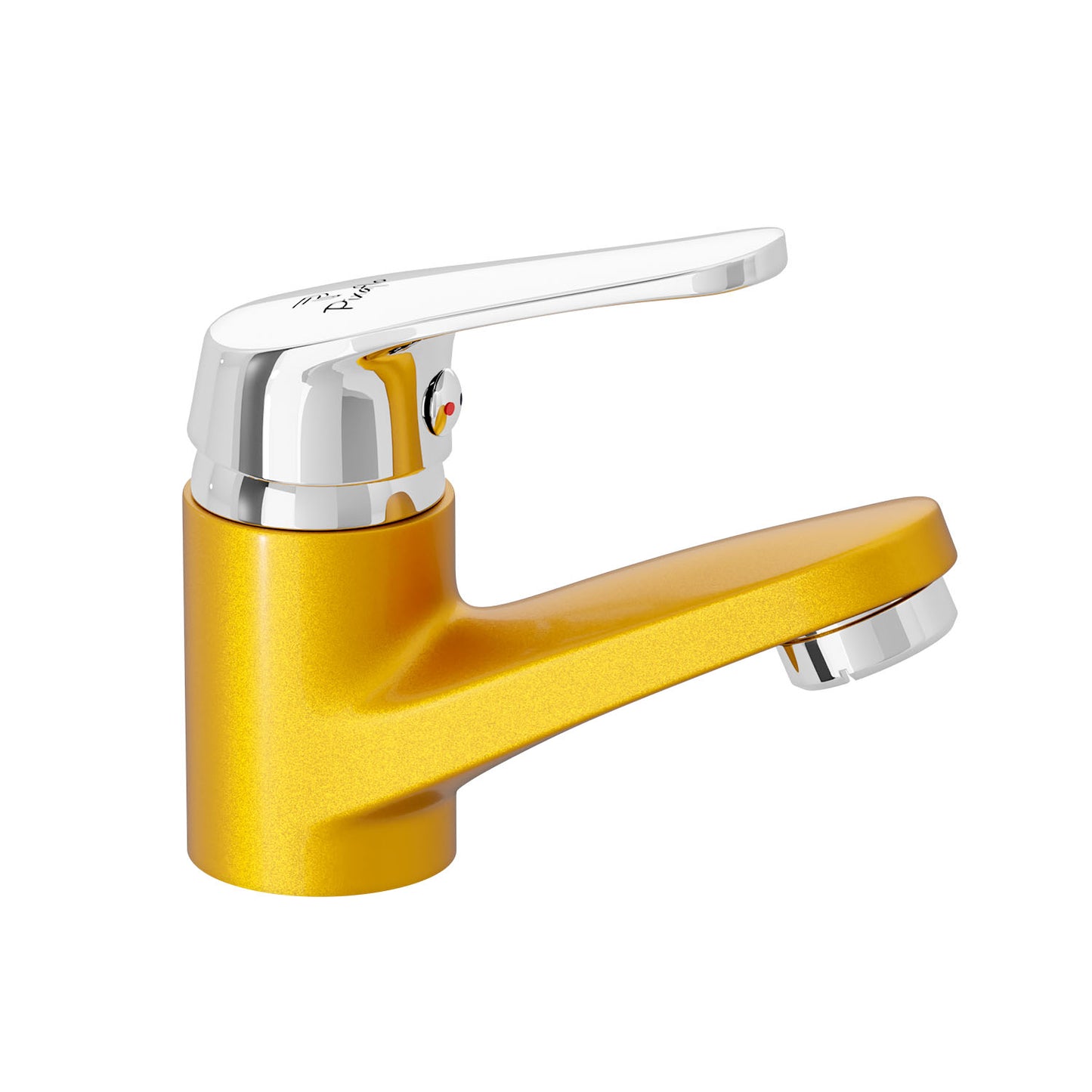 Pixaflo Infix Brass Single Lever Basin Mixer Tap with 18 inches Braided Hoses | Hot & Cold Deck Mounted Faucet | Gold Finish