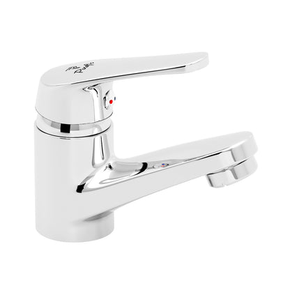 Pixaflo Infix Brass Single Lever Basin Mixer Tap with 24 inches Braided Hoses | Hot & Cold Deck Mounted Faucet | Chrome Finish