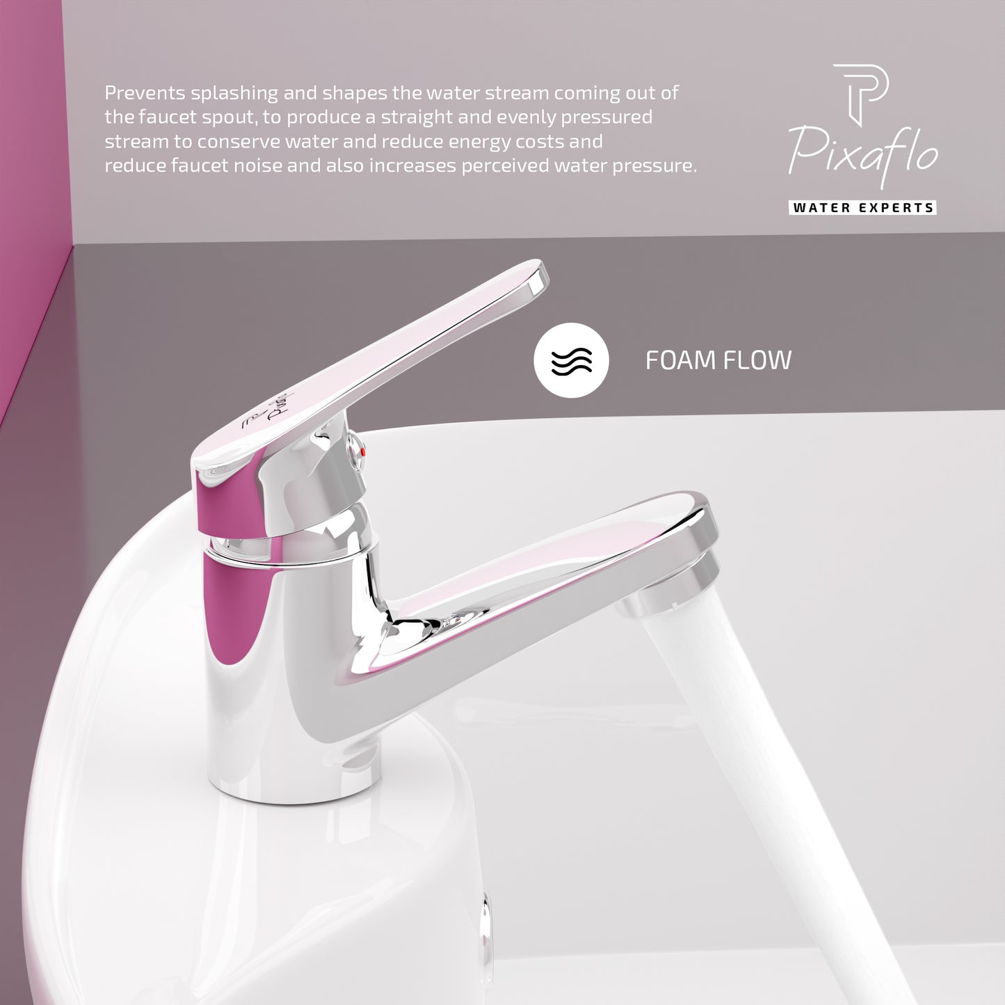 Pixaflo Infix Brass Single Lever Basin Mixer Tap with 24 inches Braided Hoses | Hot & Cold Deck Mounted Faucet | Chrome Finish