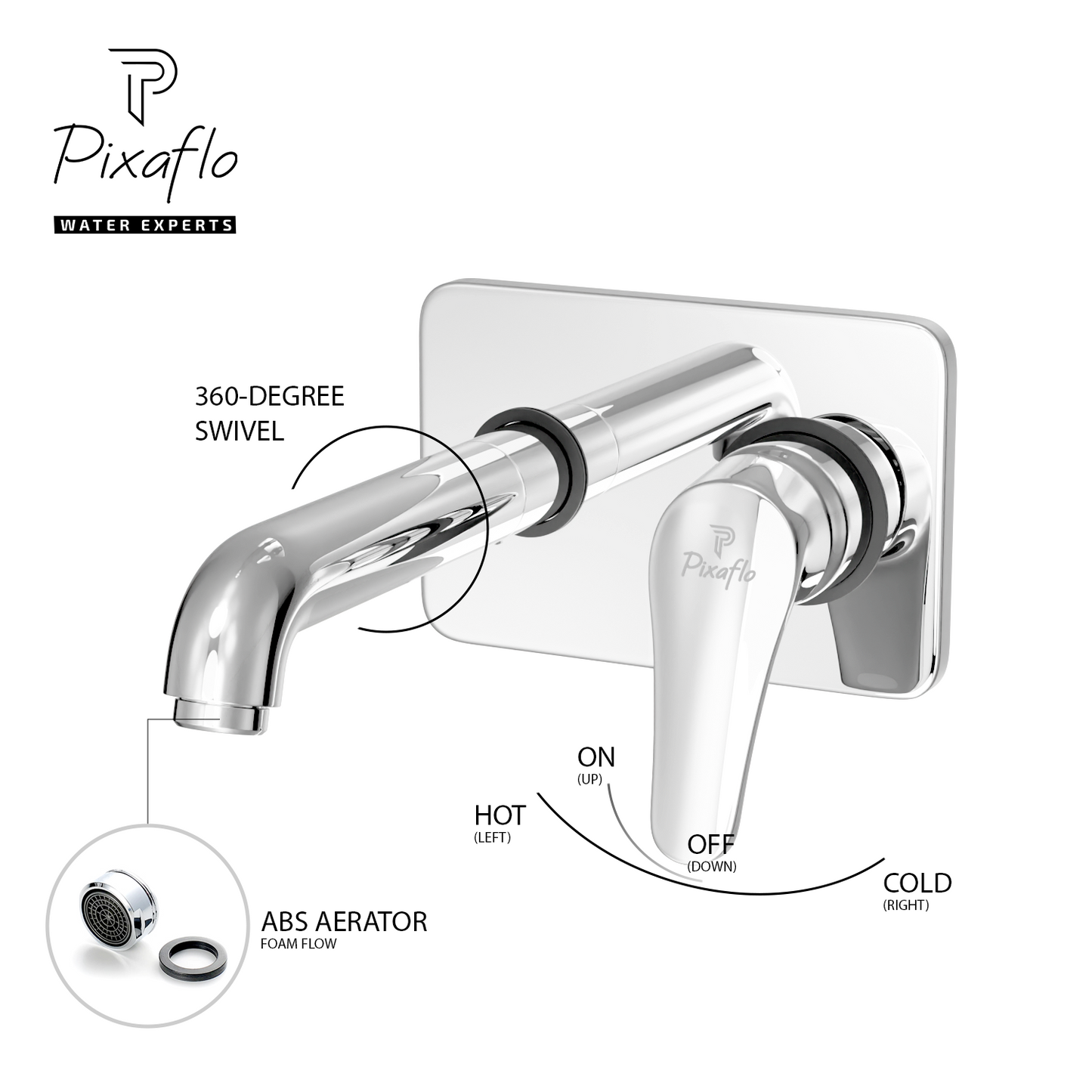 Pixaflo Infix Brass Concealed Single Lever Chrome Basin Mixer with Exposed Parts Kit | Complete Set