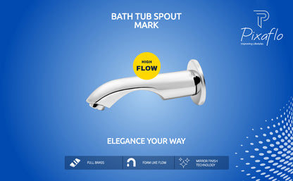 Pixaflo Mark Brass Bath Tub Spout with Wall Flange | High Flow | Chrome