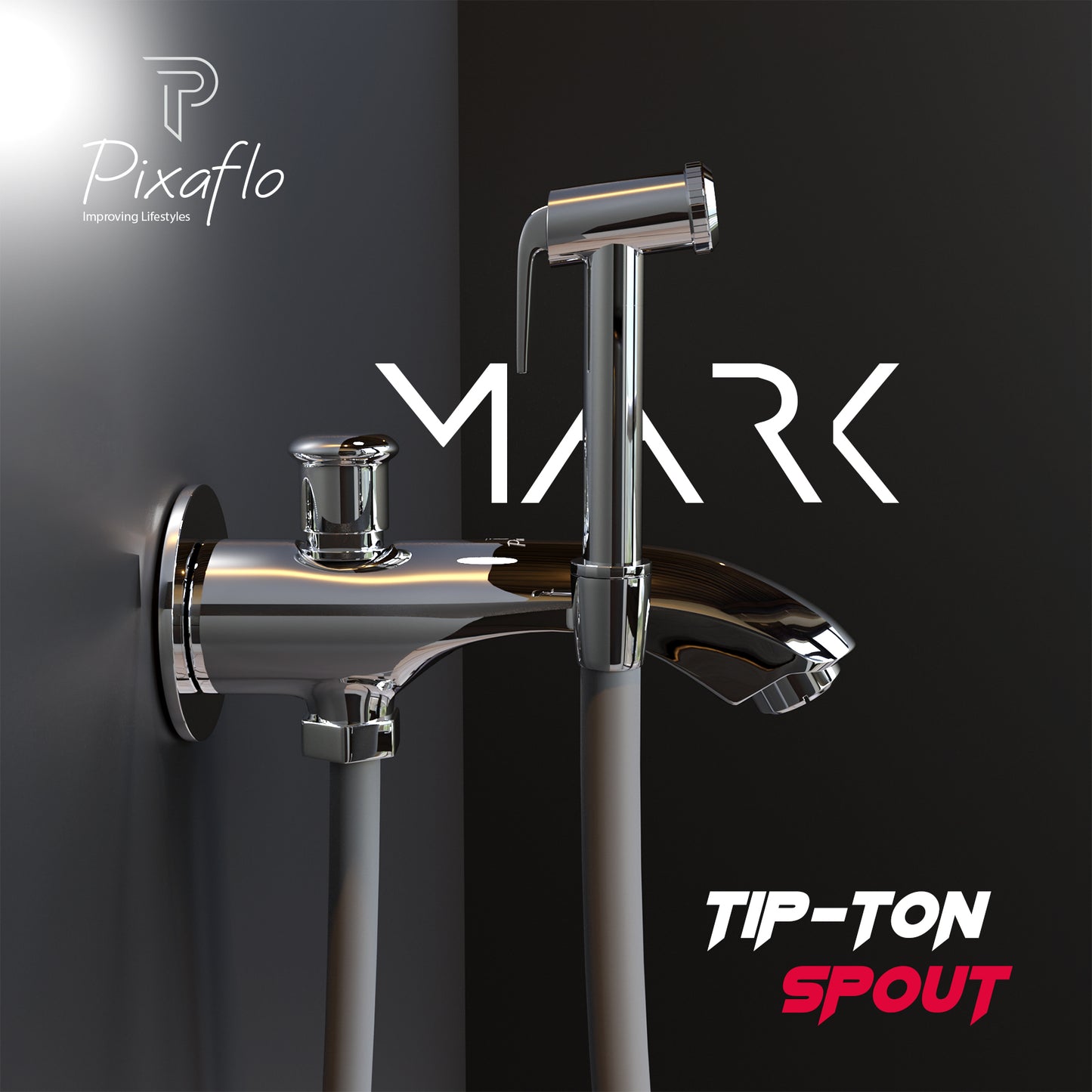 Pixaflo Mark Brass Bath Tub Diverter Spout with Wall Flange | Tip-Ton | Chrome Finish