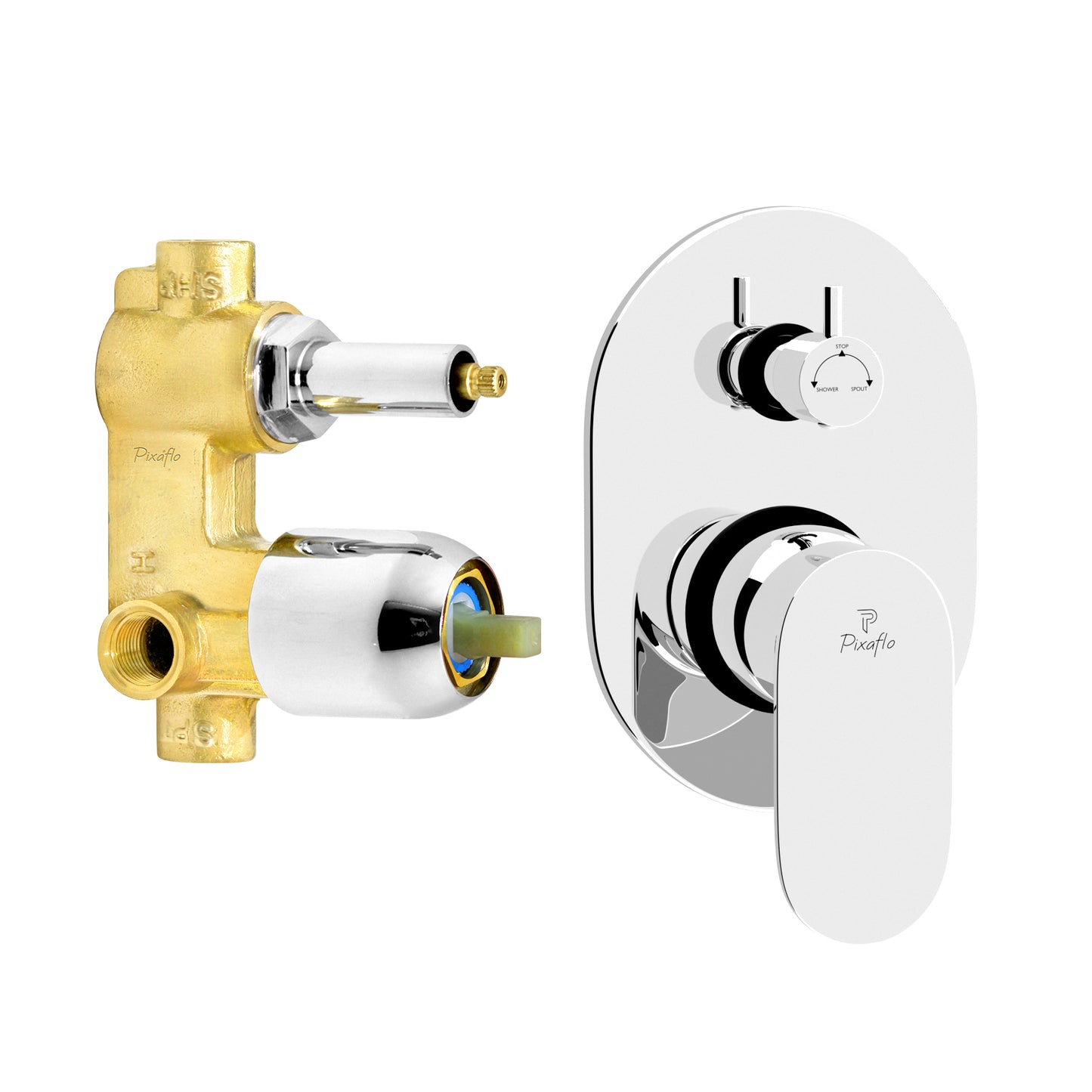 Pixaflo Brass Koroit High Flow Single Lever 4 Way / 2 Inlet Diverter | Tic-Tac | Complete Set | Bathroom Shower System | Bathroom Mixer | Chrome Finish