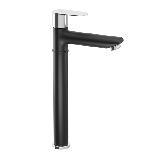Pixaflo Koroit Brass Extended Tall Body Pillar Cock 12 inch Tap for Wash Basin | Deck Mounted | Cold Water Tap (Not Hot & Cold Mixer) | Counter Top/Table Top Faucet | Foam Flow | Black Finish