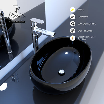 Pixaflo Koroit Brass Extended Tall Body Pillar Cock 12 inch Tap for Wash Basin | Deck Mounted | Cold Water Tap (Not Hot & Cold Mixer) | Counter Top/Table Top Faucet | Foam Flow | Chrome Finish