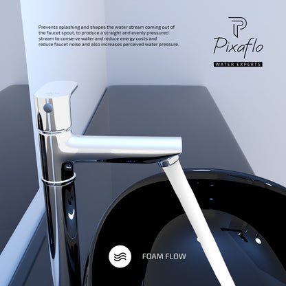 Pixaflo Koroit Brass Extended Tall Body Pillar Cock 12 inch Tap for Wash Basin | Deck Mounted | Cold Water Tap (Not Hot & Cold Mixer) | Counter Top/Table Top Faucet | Foam Flow | Chrome Finish