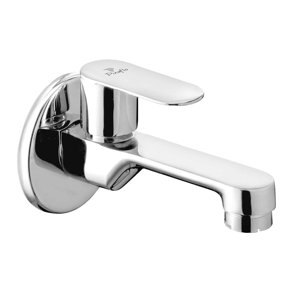 Pixaflo Koroit Brass Long Body Bib Cock Tap with Wall Flange | Chrome