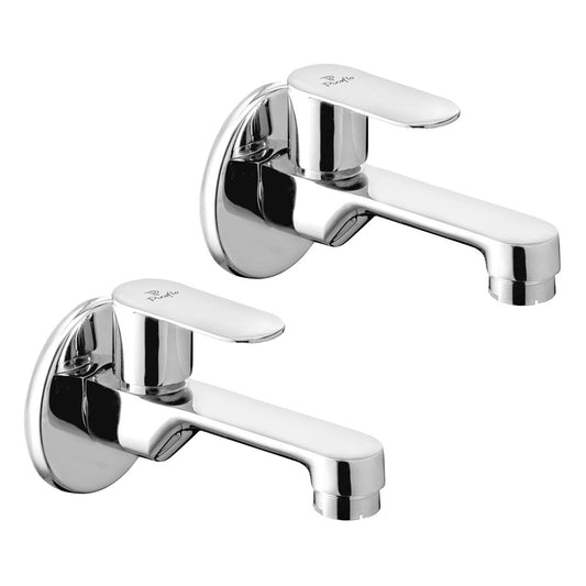 Pixaflo Koroit Brass Long Body Bib Cock Tap with Wall Flange Combo | Chrome | Pack of 2