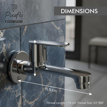 Pixaflo Koroit Brass Long Body Bib Cock Tap with Wall Flange Combo | Chrome | Pack of 2