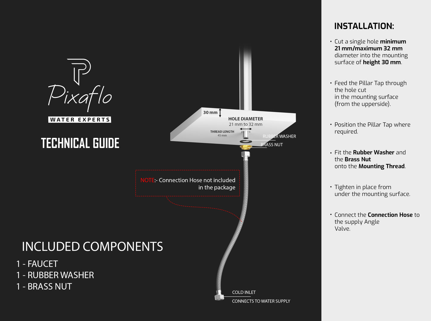 Pixaflo Koroit-LN Brass Extended Tall Body Pillar Cock 12 inch Tap for Wash Basin | 7 Inch Long Nose Spout | Deck Mounted | Cold Water Tap (Not Hot & Cold Mixer) | Table Top Faucet | Chrome Finish
