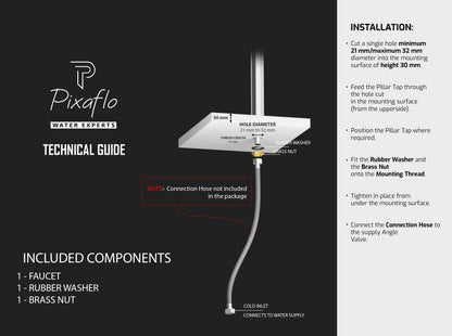 Pixaflo Koroit-LN Brass Extended Tall Body Pillar Cock 12 inch Tap for Wash Basin | 7 Inch Long Nose Spout | Deck Mounted | Cold Water Tap (Not Hot & Cold Mixer) | Table Top Faucet | Chrome Finish