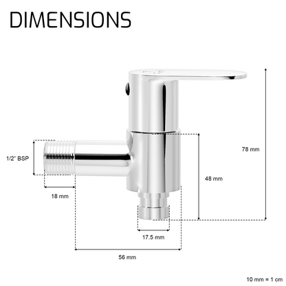 Pixaflo Koroit Brass Washing Machine Tap with Wall Flange | Chrome Finish